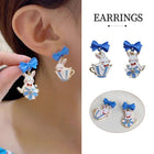 Cartoon Rabbit Earrings with Blue Bow Irregular Shape Cute Fashion Jewelry