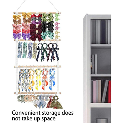 4 Tier Wooden Hair Clip Organizer Hanging Rack for Hair Clips and Ties Storage