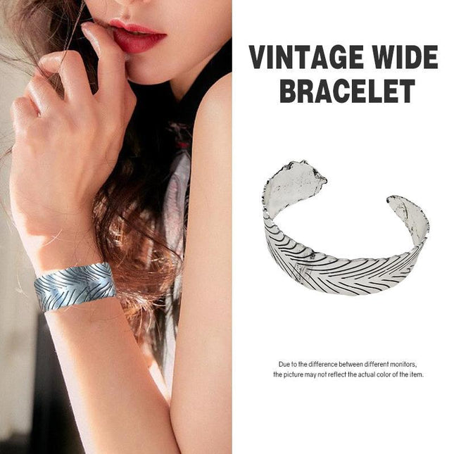 Vintage Punk Silver Colour Feather Cuff Bracelet for Men Women Wrist Adjustable - Aimall