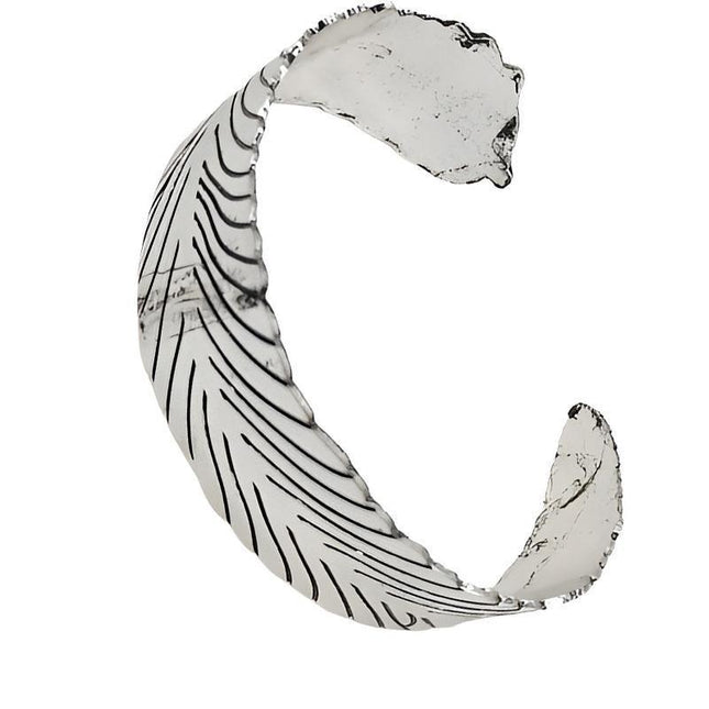 Vintage Punk Silver Colour Feather Cuff Bracelet for Men Women Wrist Adjustable - Aimall