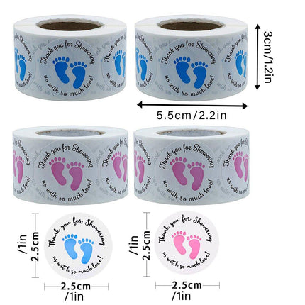 4 Rolls of Decorative Footprint Stickers - Pink and Blue Labels for Craft and Gift Use