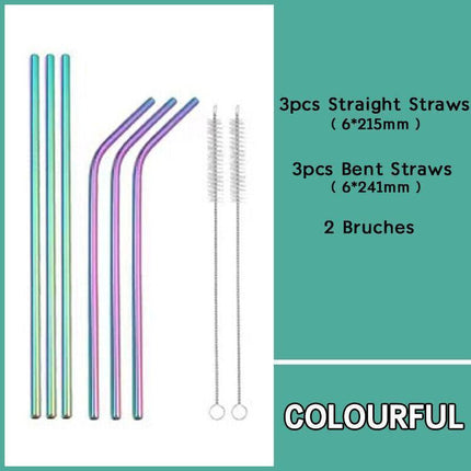 Reusable 304 Stainless Steel Straws Metal Drinking Washable Straw Brushes Set 2 - Aimall