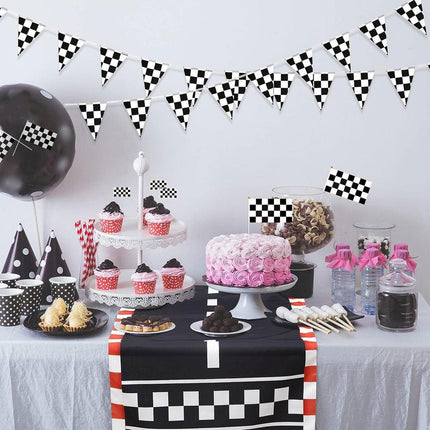 4pcs Black White Racing Runway Party Decor Fabric Race Track Background Material