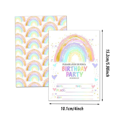 20PCS Rainbow Party Invitation Cards With Envelopes Birthday Theme Colourful Set