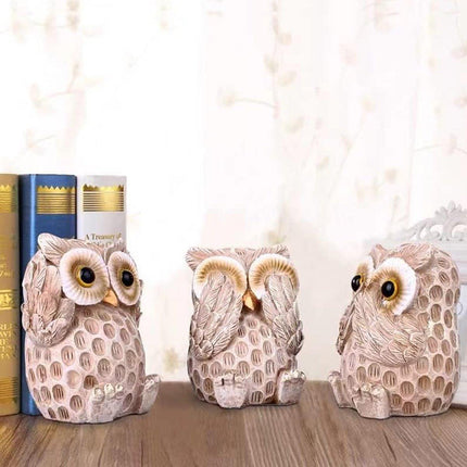 3pcs Resin Owl Ornaments Home Decor Figurines for Living Room Desktop Display