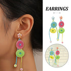 Candy-Coloured Braided Button Earrings Long Tassels Fashion Jewelry Gift