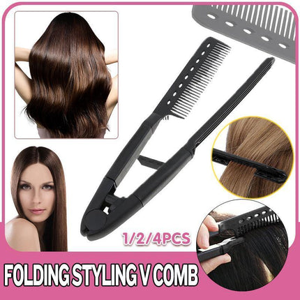 Folding Styling V Comb Hair Straightener Hairdressing Salon Straightening Brush - Aimall