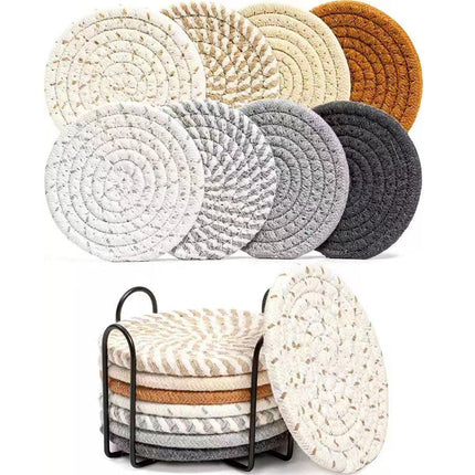 8PCS Round Cotton Woven Coaster Heat Resistant Thick Insulation Dining Table Mat