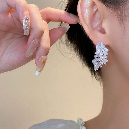 Zircon Leaves Earrings Before After Wear Design Fashion Jewellery Women