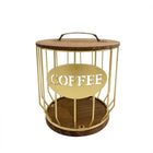 Iron Wood Coffee Capsule Storage Basket Decor Organizer for Kitchen Living Room