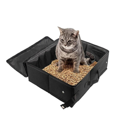 Portable Collapsible Travel Litter Box with Lid Foldable Fabric Litter Pan Bag