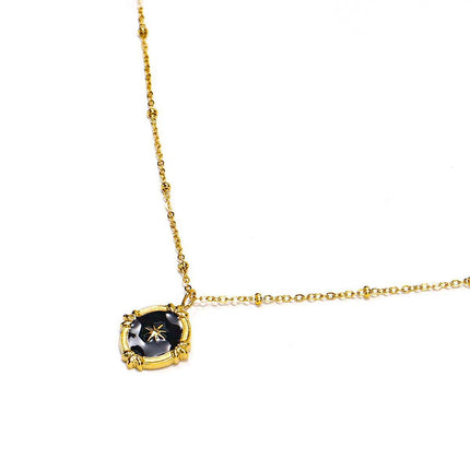 Black Polaris Oval Pendant Necklace Simple Court Style Fashion Jewelry Women