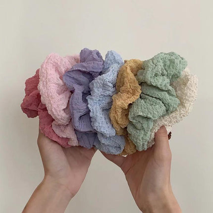 Chic Korean Style Ruffled Scrunchies Soft Cream Fluffy Hair Band Hairstyle Women - Aimall