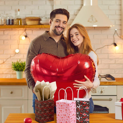 30x Valentines Day Love-Themed Tote Bag Elegant Kraft Paper Handbag Lightweight