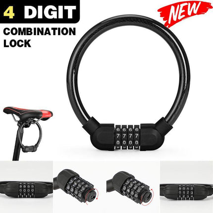 Bike Bicycle Code Combination Locker 4-Digital Password Pin Security Cable Lock - Aimall