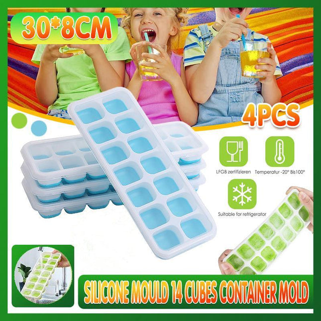 4PCS Ice Cube Tray with Lid Easy Release Silicone Mould 14 Cubes Container Mold - Aimall