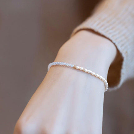 Light Blue Bracelet for Women Unique Design Small Pearl String Fine Jewelry