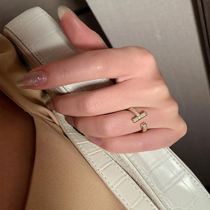 Micro-Inlaid Zirconium T-Shaped Ring