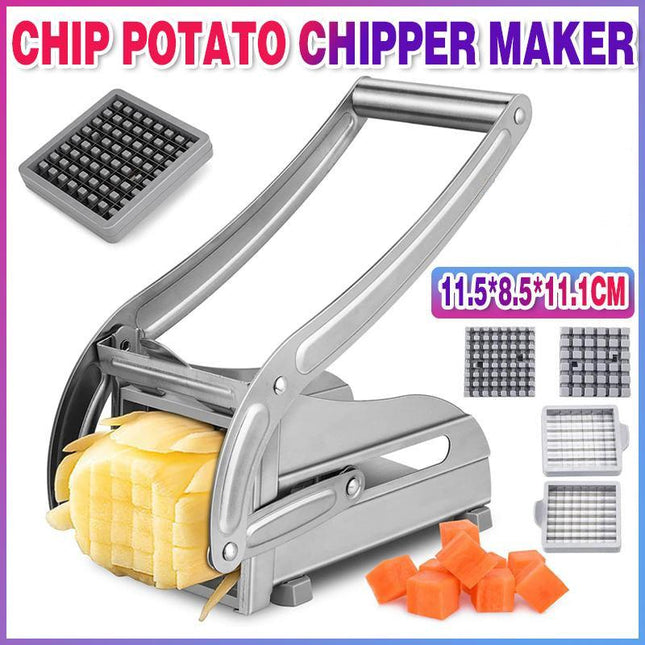 Chip Potato Chipper Maker French Fries Dicer Slicer Chopper Cutter + 2 Blades - Aimall