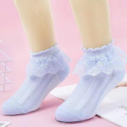 Girls Kids Lace Ruffle Ankle Short Socks Frilly Toddler Princess Socks 0-9 Yrad M Size - Aimall