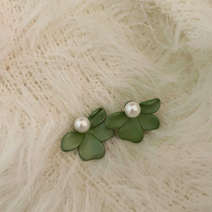 Small Fresh Green Frosted Petal Earrings Fashion Jewellery Women Trendy