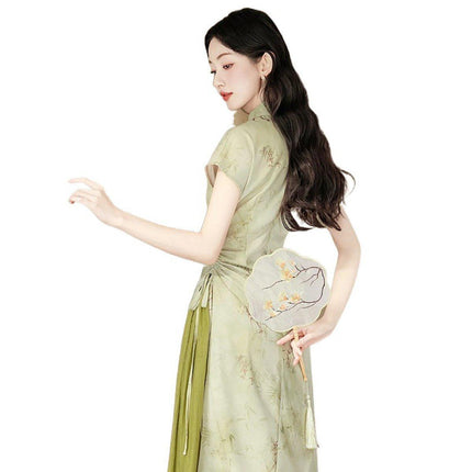 New Chinese Style Green Cheongsam Dress Daily Wear Modern Improved Dresses