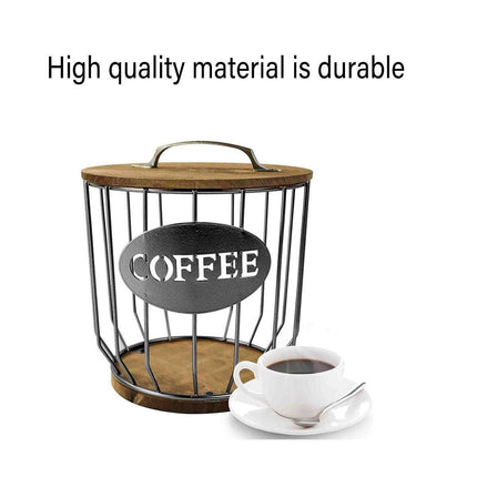 Iron Wood Coffee Capsule Storage Basket Decor Organizer for Kitchen Living Room