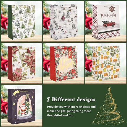 12pcs Christmas Paper Gift Bags Set Cute Cartoon Xmas Tote Present Bags