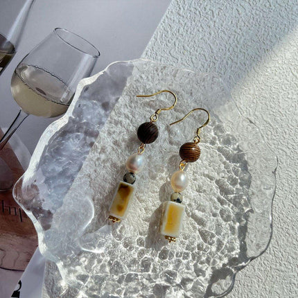 Ceramic Round Cake Earrings Wooden Bead Design Lightweight Jewellery for Women