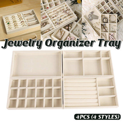 4PCS Flannel Jewelry Storage Trays Necklace Ring Earrings Organizer