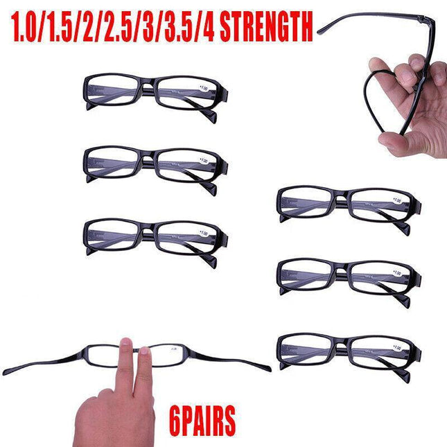 6 Pairs Mens Ladies Wayfarer Frame Magnifying Reading Glasses Au - Aimall