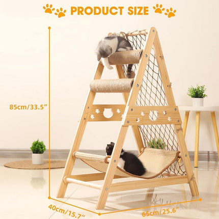 Cat Climbing Frame Wooden Cat Rack Multi Cat Play and Sleep Net for Indoor Use