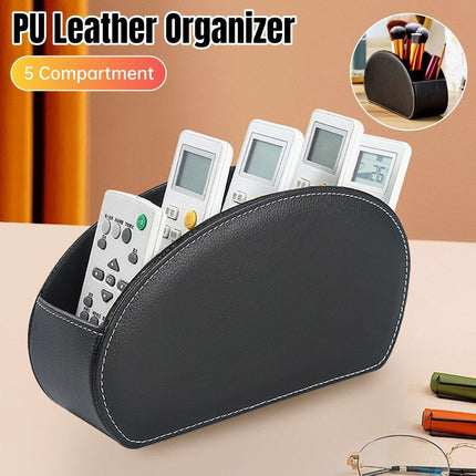 PU Leather Desktop Organiser Remote Control Office Cosmetic Storage Box Holder