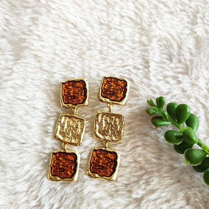 Vintage Brown Gold Dangle Earrings Women Girls Retro Bohemian Fashion