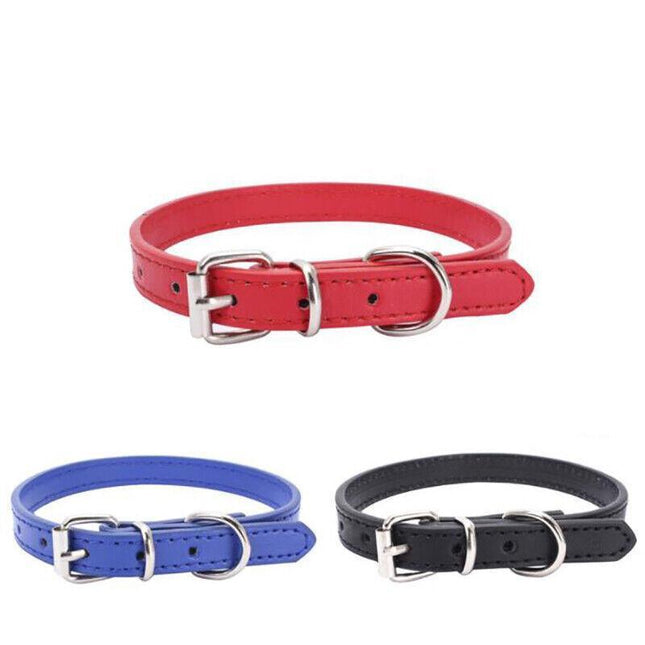 Dog Collar Pet Puppy Adjustable Neck Strap PU Leather pink blue red black purple XS - Aimall