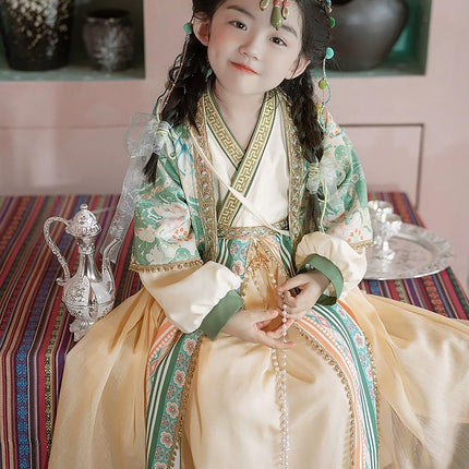 Ethnic Style Girls Hanfu Dress Set Chinese Traditional Colourful Clothing