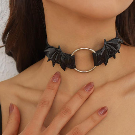 Black Choker Necklace with Gothic Punk Vampire Heart Wing Design