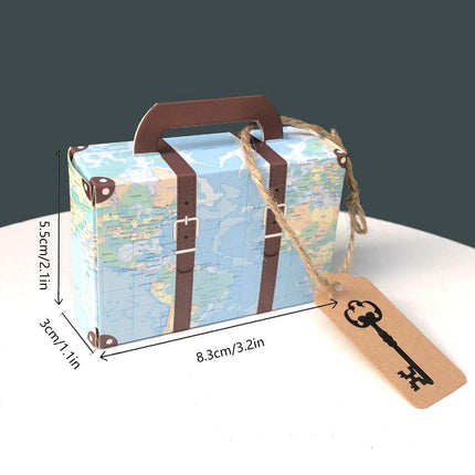 50PCS Vintage Travel Map Candy Boxes Gift Packaging Retro Luggage Design Party