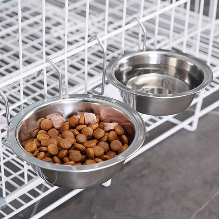 2PCS Pet Bowl Dog Food Cage Crate Water 13CM Hang-on Stainless Steel Metal Cat