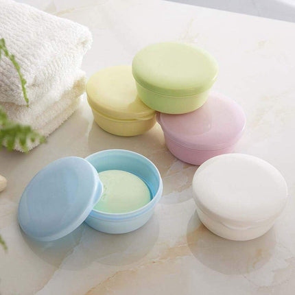 4PCS Round Portable Bathroom Soap Box Lid Travel Soap Holder Draining Soap Dish