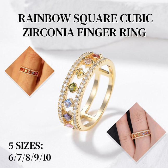 Rainbow Gold Ring Women Fashion Colorful Band Jewelry Gift 6-10 Sizes Ring
