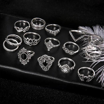 15 PCS Boho Vintage Knuckle Finger Ring Set Crystal Stackable Finger Rings Gifts - Aimall