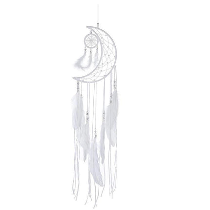 Moon Crescent feather Dream Catcher Wall Hanging Tapestry Woven Nursery Craft AU - Aimall