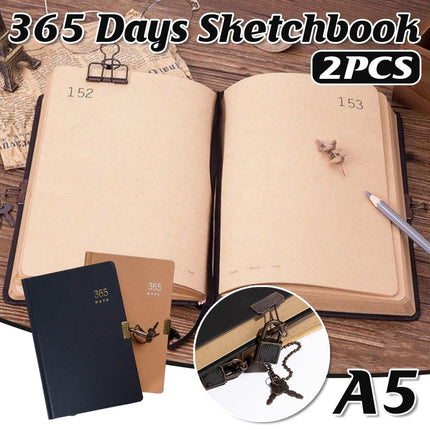 2pcs A5 Kraft Paper Blank Notebook 365 Days Planner Handbook for Writing Notes