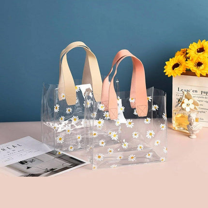 10pcs Small Fresh Transparent PVC Tote Bag Wedding Candy Gift Bag Daisy Design