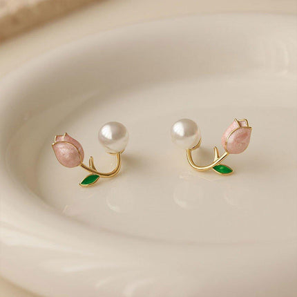 Simple Tulip Pearl Earrings Elegant Women Jewelry Fashion Trendy Stud Earrings