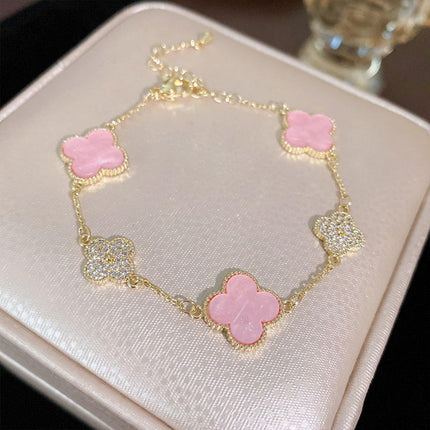 Luxury Pink Four-Leaf Clover Bracelet Elegant Fashion Jewellery Bracelet
