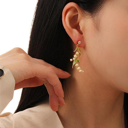 Vintage Bell Orchid Flower Long Earrings Elegant Dangle Earrings Women Jewelry