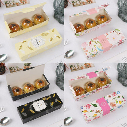25pcs Long Strip Clamshell Packaging Box 3-Compartment Dessert Storage Box