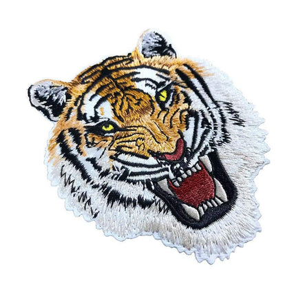 2PCS Embroidery Animal Patches Burned Edge Tiger Lion Cloth Sticker Sewing